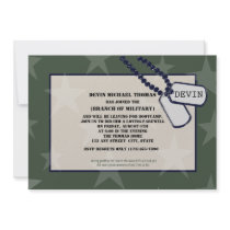 Military Going Away Party Green Stars Custom Invite