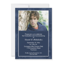 Military Graduation Party Photo Invitation (Blue)
