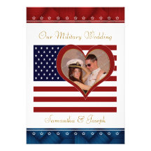 Military Wedding Invitation - Photo Flag Heart
