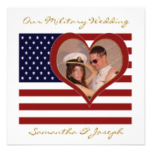 Military Wedding Invitation - Photo Flag Heart