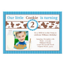 Milk and Cookies Birthday Party Invitation for Boy