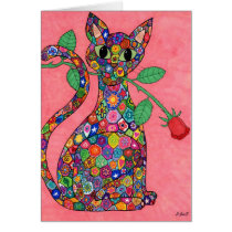 Millefiori Cat with Red Rose Cards