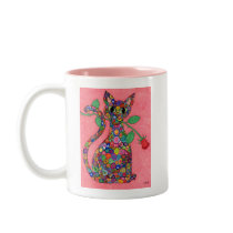 Millefiori Cat with Red Rose Mugs