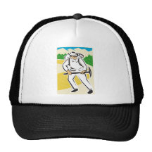 miner with pick axe and backpack mountains retro trucker hat