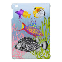Mini cas de récif coralien d'iPad coloré de poisso