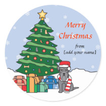 Miniature Schnauzer and Christmas Tree Round Sticker