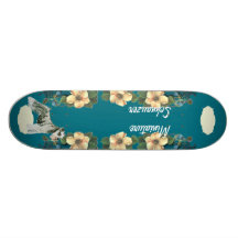Miniature Schnauzer - Turquoise Floral Design Skate Decks