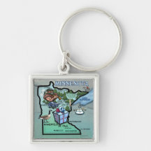Minnesota Cartoon Map Keychains