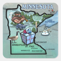 Minnesota Cartoon Map Square Stickers