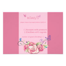 minniemay rsvp card pink rose + butterflies