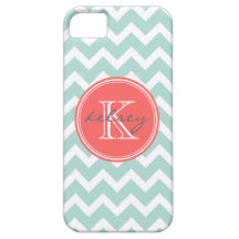 Mint and Coral Chevron Custom Monogram