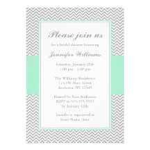 Mint and Grey Chevron Bridal Shower Custom Invitations