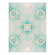 Mint Green and Ivory Embossed Damask Pattern Postcards