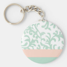 Mint Green and Peach Pink Floral Pattern Key Chains