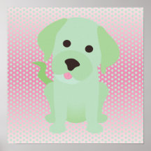Mint Green and Pink Puppy Dog Print