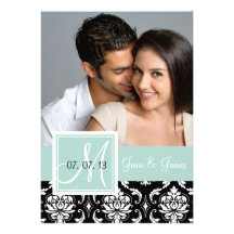 Mint Green Black Damask Photo Save the Date Personalized Announcements