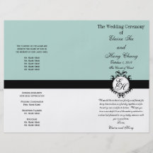 Mint Green Black Wedding Program Chic Monogrammed Custom Flyer