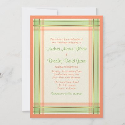 Coral Wedding Invitations on Mint Green Coral Pink Plaid Wedding ...
