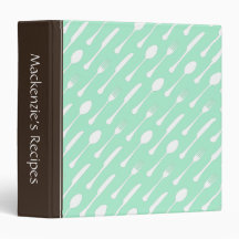 Mint green cutlery personalized recipe book binder