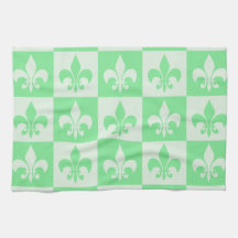 Mint Green Fleur de lis Kitchen Towels