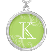 Mint green flourish initial monogram letter charm necklaces