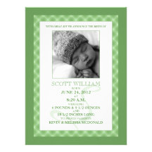 Mint Green Gingham Dream Photo Birth Announcements