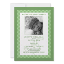 Mint Green Gingham Dream Photo Birth Announcements