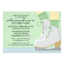 Mint Green Pale Skin Skate Laces Ice Skating Party Invitations