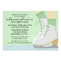Mint Green Pale Skin Skate Laces Ice Skating Party Personalized Invites