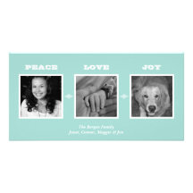 Mint green peace love joy custom Christmas holiday Personalized Photo Card