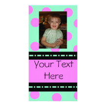 Mint Green Pink Polka Dots Photo Card Template