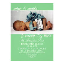 Mint Green Snips & Snails Photo Birth Announcement