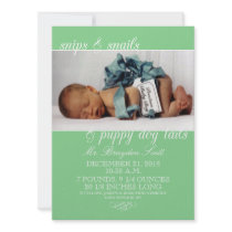 Mint Green Snips & Snails Photo Birth Announcement