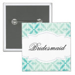 Mint Green & Teal Damask Bridesmaid Buttons