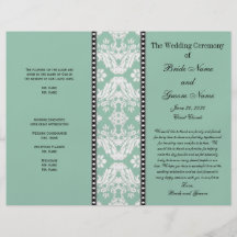 Mint Green White Damask Wedding Program Custom Flyer