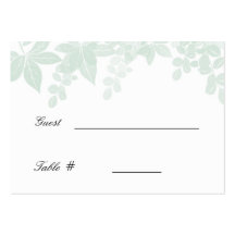 Mint Green, White Leaves Table Place Business Cards