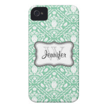 Mint Green & White Trendy vintage pattern iPhone 4 iPhone 4 Case-Mate Cases