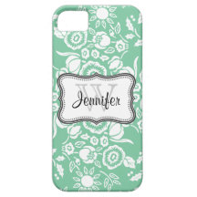 Mint Green & White Trendy vintage pattern iPhone 5 iPhone 5 Covers