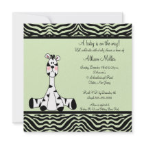Mint Green Zebra Neutral  Baby Shower Invitation