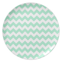 Mint green zig zags zigzag chevron pattern dinner plate