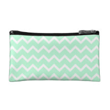 Mint Green Zigzag Stripes. Cosmetic Bags