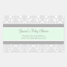 Mint Grey Damask Baby Shower Favour Stickers