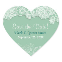 Mint Lace - Save the Date Heart Sticker