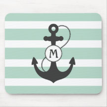 Mint Nautical Anchor Mouse Pad