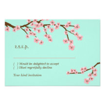 Mint & Pink Cherry Blossom RSVP w/ envelopes Personalized Announcement