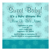 Mint Stars Green Bow Neutral Baby Shower B803 Custom Invite