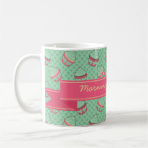 Minty Cupcake Pattern with Ribbon Coffee Mugs