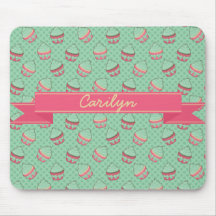 Minty Cupcake Pattern with Ribbon Mouse Pads