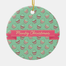 Minty Cupcake Pattern with Ribbon Christmas Tree Ornaments
