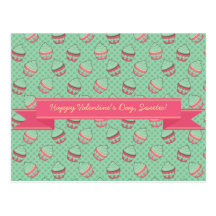 Minty Cupcake Pattern with Ribbon Post Cards